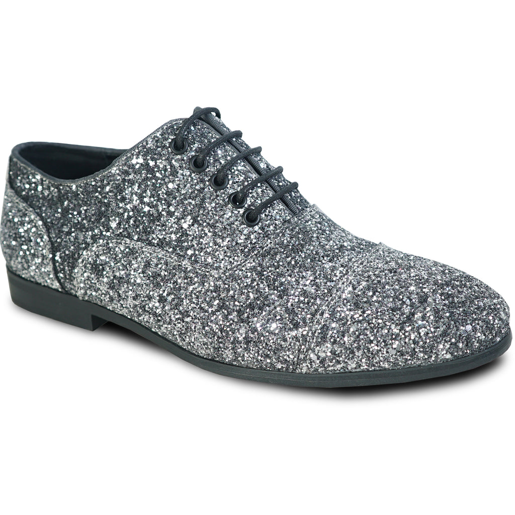 BRAVO Men Dress Shoe PROM-3 Lace Up Cap Toe Oxford Modern Metallic Glitter for Wedding Prom Pewter
